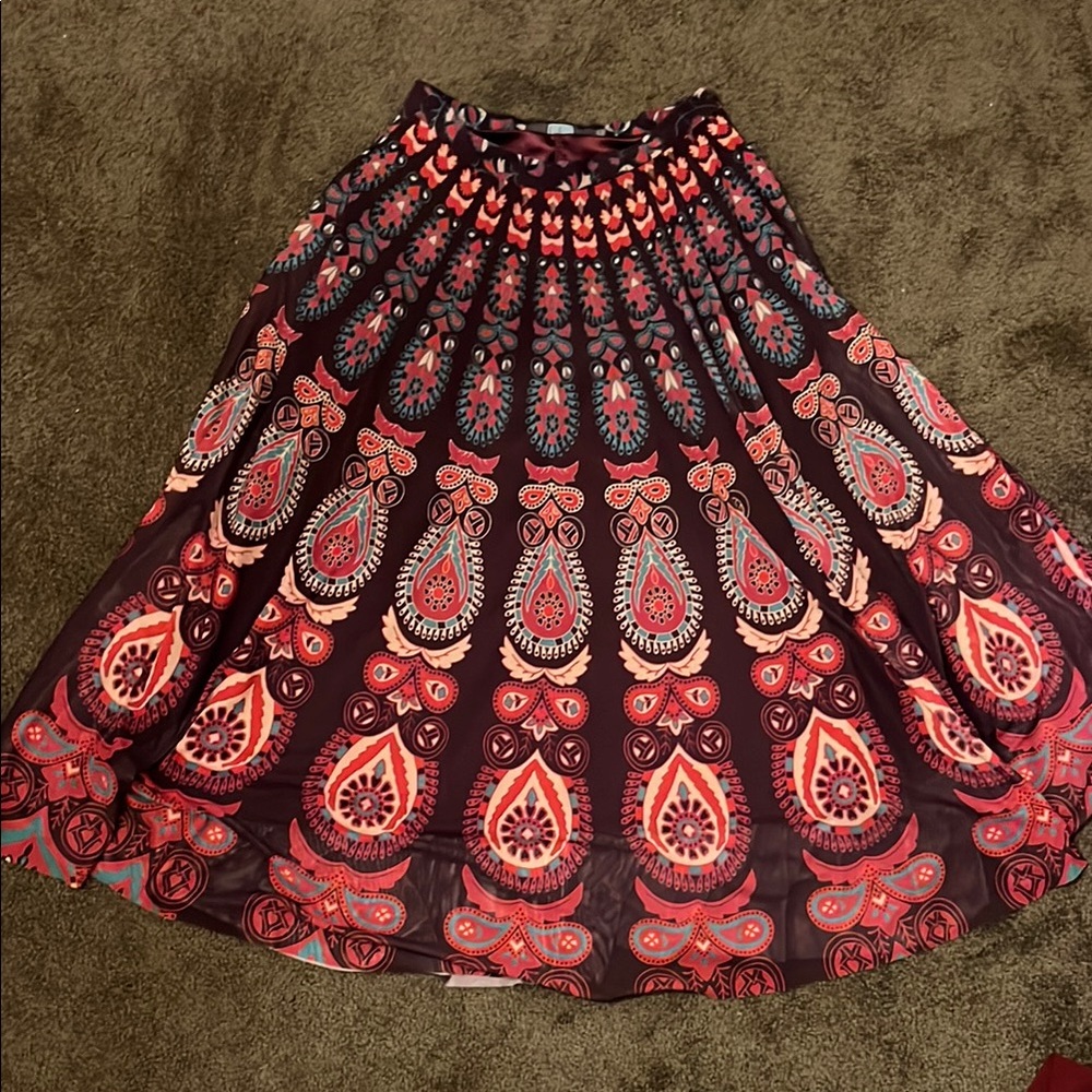 Eva Franco Red Maxi A-Line Pleated Skirt